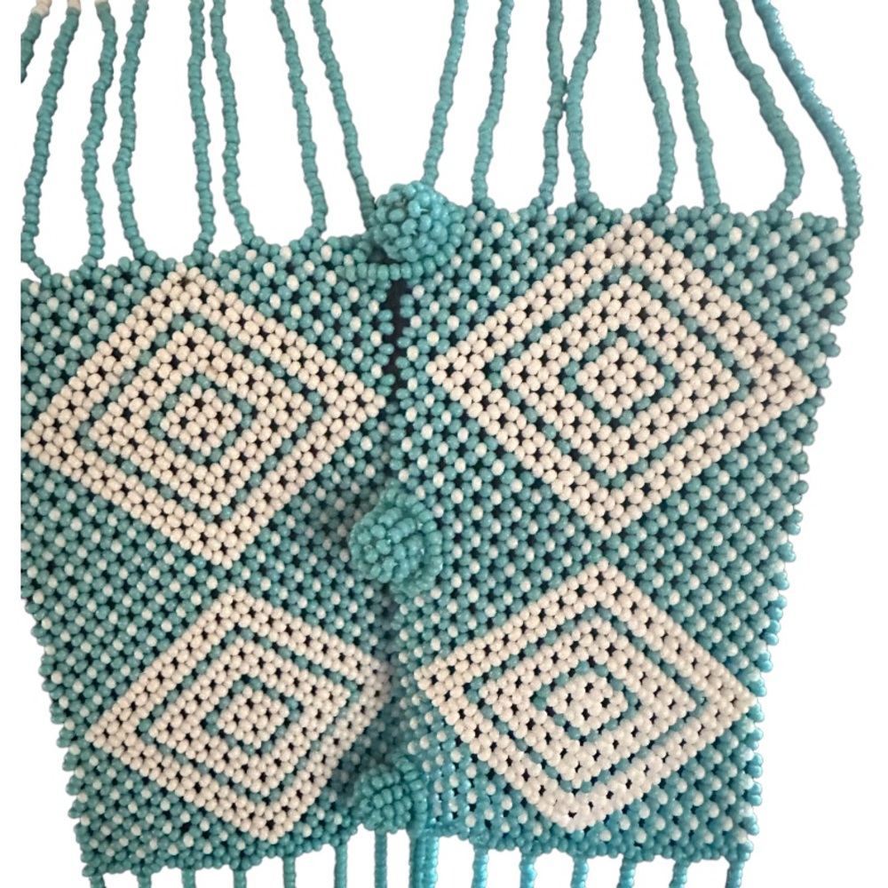 Blue And White Xhosa Hand Beaded Scarf - Picture 3 of 6